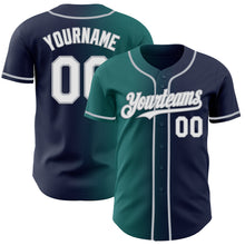 Load image into Gallery viewer, Custom Navy White Teal-Gray Authentic Gradient Fashion Baseball Jersey