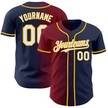 Load image into Gallery viewer, Custom Navy White Crimson-Gold Authentic Gradient Fashion Baseball Jersey