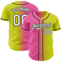 Load image into Gallery viewer, Custom Neon Yellow White Pink-Black Authentic Gradient Fashion Baseball Jersey