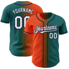 Load image into Gallery viewer, Custom Teal White Orange-Navy Authentic Gradient Fashion Baseball Jersey