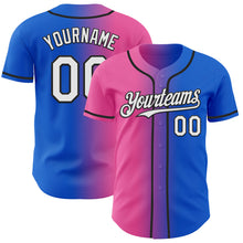 Load image into Gallery viewer, Custom Thunder Blue White Pink-Black Authentic Gradient Fashion Baseball Jersey