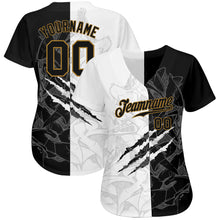 Load image into Gallery viewer, Custom Graffiti Pattern Black-Old Gold 3D Authentic Baseball Jersey