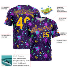 Load image into Gallery viewer, Custom Graffiti Pattern Gold-Purple 3D Clashing Colors Paint-Splatter Performance T-Shirt