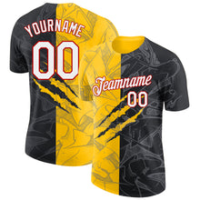 Load image into Gallery viewer, Custom Graffiti Pattern Black Yellow-Red Scratch 3D Performance T-Shirt
