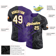 Load image into Gallery viewer, Custom Graffiti Pattern Black Purple-Gold Scratch 3D Performance T-Shirt