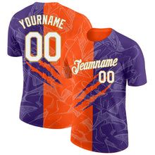 Load image into Gallery viewer, Custom Graffiti Pattern Purple Orange-Old Gold Scratch 3D Performance T-Shirt