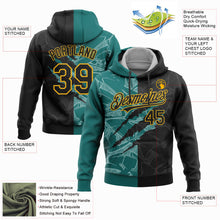 Load image into Gallery viewer, Custom Stitched Graffiti Pattern Black Teal-Gold 3D Scratch Sports Pullover Sweatshirt Hoodie