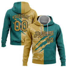 Load image into Gallery viewer, Custom Stitched Graffiti Pattern Old Gold Teal-Black 3D Scratch Sports Pullover Sweatshirt Hoodie