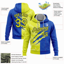Load image into Gallery viewer, Custom Stitched Graffiti Pattern Neon Yellow Thunder Blue-Black 3D Scratch Sports Pullover Sweatshirt Hoodie