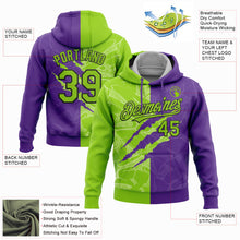 Load image into Gallery viewer, Custom Stitched Graffiti Pattern Neon Green Purple-Black 3D Scratch Sports Pullover Sweatshirt Hoodie
