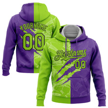 Load image into Gallery viewer, Custom Stitched Graffiti Pattern Neon Green Purple-Black 3D Scratch Sports Pullover Sweatshirt Hoodie