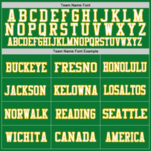 Load image into Gallery viewer, Custom Grass Green White-Gold Mesh Authentic Throwback Football Jersey