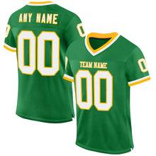 Load image into Gallery viewer, Custom Grass Green White-Gold Mesh Authentic Throwback Football Jersey
