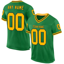 Load image into Gallery viewer, Custom Grass Green Gold-Black Mesh Authentic Throwback Football Jersey