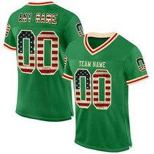 Load image into Gallery viewer, Custom Grass Green Vintage USA Flag Cream-Red Mesh Authentic Throwback Football Jersey