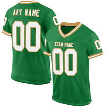 Load image into Gallery viewer, Custom Grass Green White-Old Gold Mesh Authentic Throwback Football Jersey