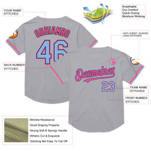 Load image into Gallery viewer, Custom Gray Light Blue Black-Pink Mesh Authentic Throwback Baseball Jersey