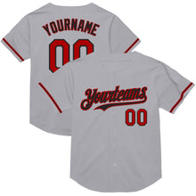 Load image into Gallery viewer, Custom Gray Red-Black Mesh Authentic Throwback Baseball Jersey