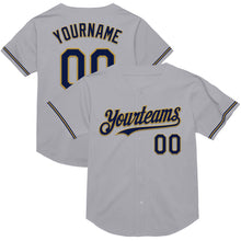 Load image into Gallery viewer, Custom Gray Navy-Old Gold Mesh Authentic Throwback Baseball Jersey