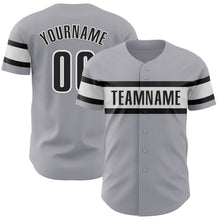 Load image into Gallery viewer, Custom Gray Black-White Authentic Baseball Jersey