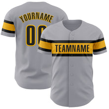 Load image into Gallery viewer, Custom Gray Black-Gold Authentic Baseball Jersey