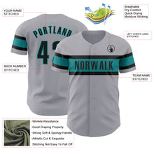 Load image into Gallery viewer, Custom Gray Black-Teal Authentic Baseball Jersey