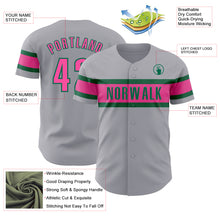 Load image into Gallery viewer, Custom Gray Pink-Kelly Green Authentic Baseball Jersey