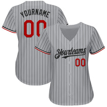 Load image into Gallery viewer, Custom Gray Black Pinstripe Red-White Authentic Baseball Jersey