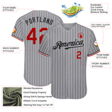Load image into Gallery viewer, Custom Gray Black Pinstripe Red-White Authentic Baseball Jersey