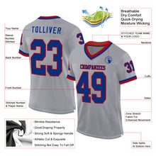 Load image into Gallery viewer, Custom Gray Royal-Red Mesh Authentic Throwback Football Jersey