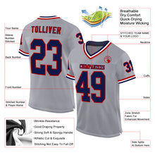 Load image into Gallery viewer, Custom Gray Navy Red-White Mesh Authentic Throwback Football Jersey