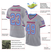 Load image into Gallery viewer, Custom Gray Light Blue Black-Pink Mesh Authentic Throwback Football Jersey
