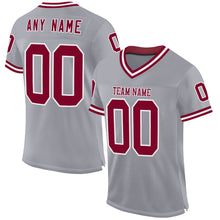 Load image into Gallery viewer, Custom Gray Maroon-White Mesh Authentic Throwback Football Jersey