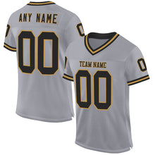 Load image into Gallery viewer, Custom Gray Black-Old Gold Mesh Authentic Throwback Football Jersey