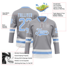Load image into Gallery viewer, Custom Gray Light Blue-White Hockey Lace Neck Jersey
