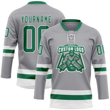 Load image into Gallery viewer, Custom Gray Kelly Green-White Hockey Lace Neck Jersey