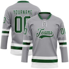 Load image into Gallery viewer, Custom Gray Green-White Hockey Lace Neck Jersey