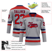 Load image into Gallery viewer, Custom Gray Red-Navy Hockey Lace Neck Jersey