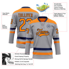Load image into Gallery viewer, Custom Gray Bay Orange-Navy Hockey Lace Neck Jersey