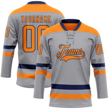 Load image into Gallery viewer, Custom Gray Bay Orange-Navy Hockey Lace Neck Jersey