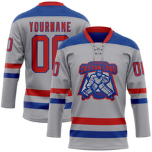 Load image into Gallery viewer, Custom Gray Red-Royal Hockey Lace Neck Jersey