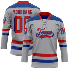Load image into Gallery viewer, Custom Gray Red-Royal Hockey Lace Neck Jersey