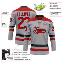Load image into Gallery viewer, Custom Gray Red-Black Hockey Lace Neck Jersey