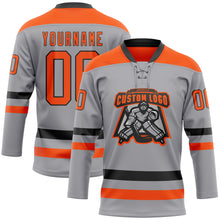 Load image into Gallery viewer, Custom Gray Orange-Black Hockey Lace Neck Jersey