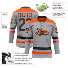 Load image into Gallery viewer, Custom Gray Black-Orange Hockey Lace Neck Jersey