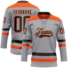 Load image into Gallery viewer, Custom Gray Black-Orange Hockey Lace Neck Jersey