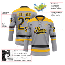 Load image into Gallery viewer, Custom Gray Black-Gold Hockey Lace Neck Jersey