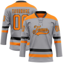 Load image into Gallery viewer, Custom Gray Bay Orange-Black Hockey Lace Neck Jersey