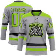 Load image into Gallery viewer, Custom Gray Neon Green-Black Hockey Lace Neck Jersey