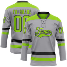 Load image into Gallery viewer, Custom Gray Neon Green-Black Hockey Lace Neck Jersey